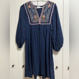 Monsoon bohemian cotton embroidered dress oversized S